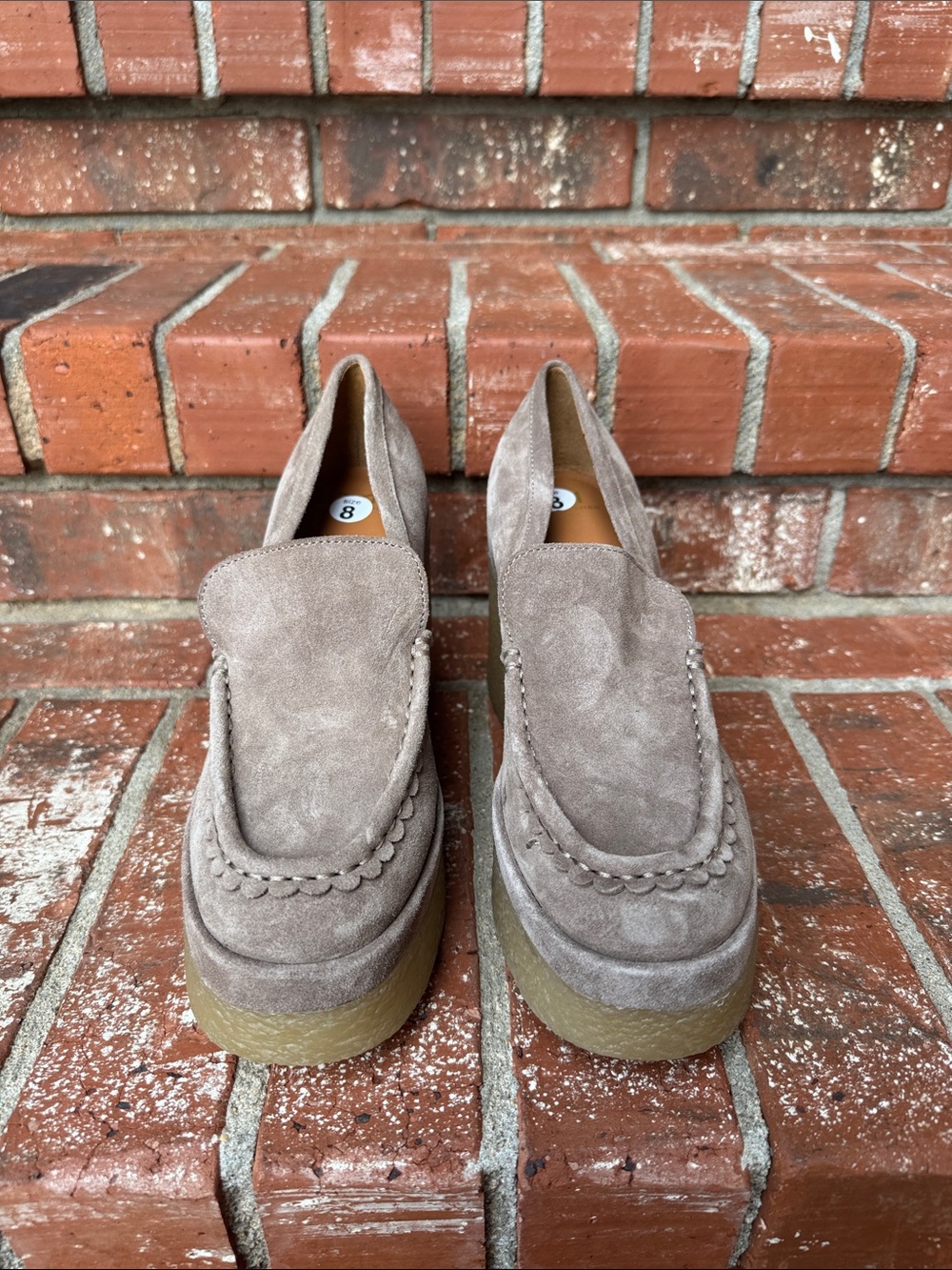 Marc Fisher Lina Grey Suede Platform Heeled Loafers - Gum Sole Shoes Size 8M - Picture 2 of 8